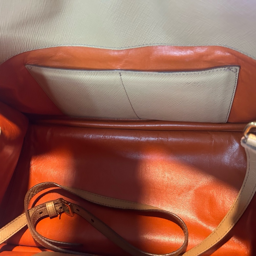 Prada Beige Saffiano Galleria Leather Satchel EUC w/ Pink Scarf and charm - Picture 5 of 16